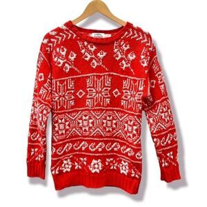 Vintage Ugly Sweater Cambridge Dry Goods Knit Red Cotton Snowflake Holiday Small